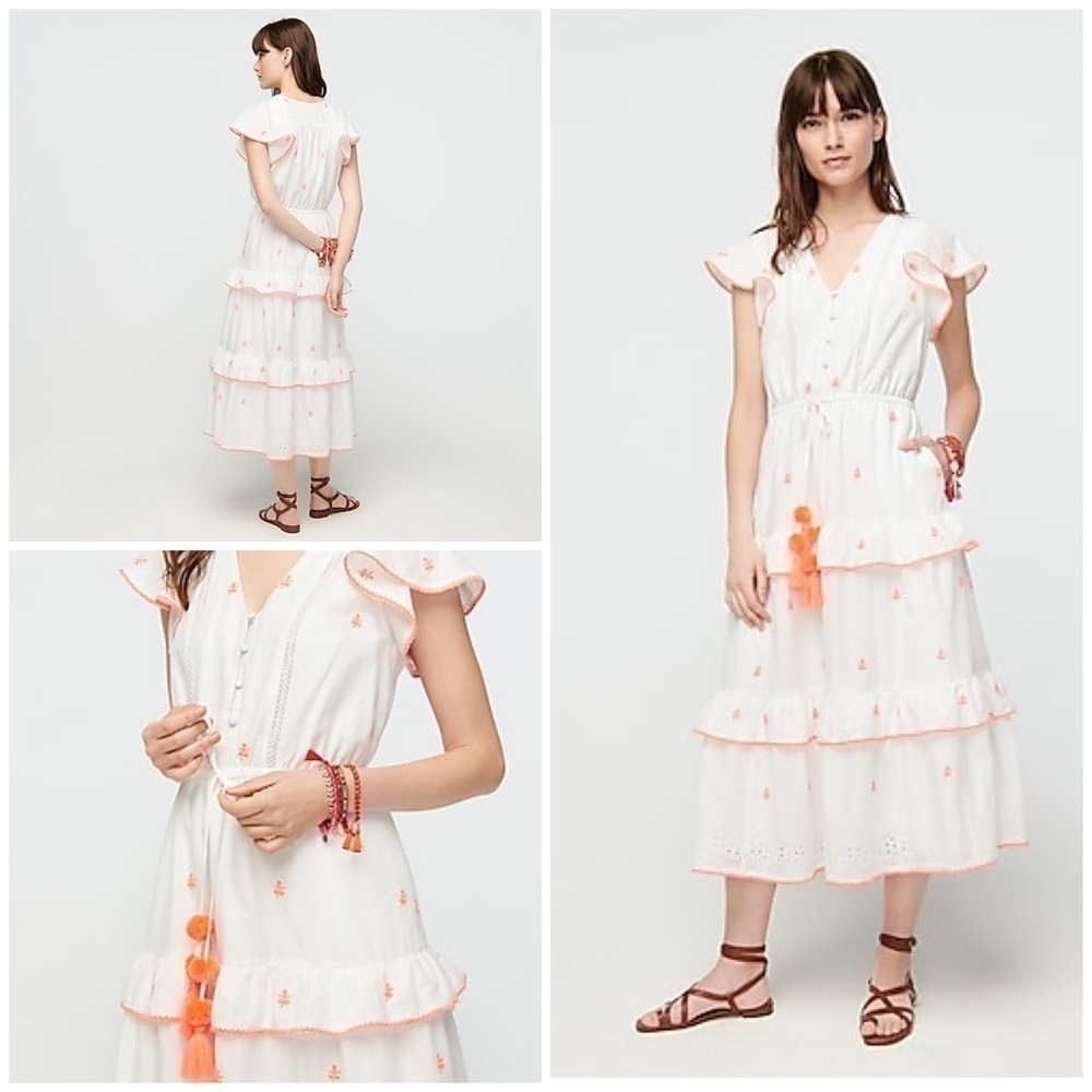 NWT J Crew Eyelet Embroidered Tassel Pom Pom Dress​​​​​​